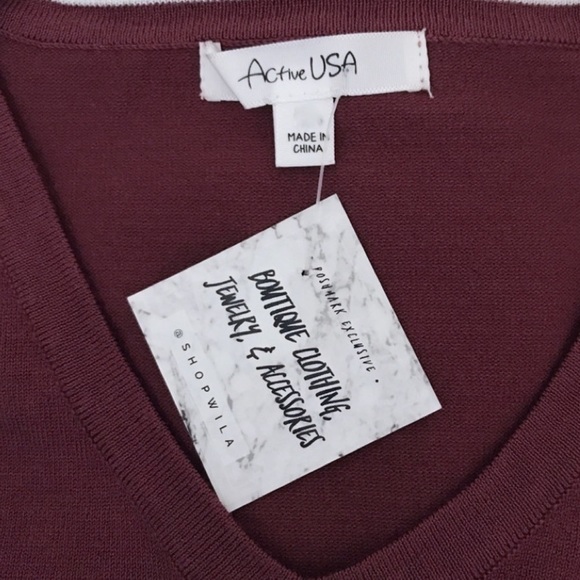 Active USA Tailored Wine Classic VNeck LS Sweater - Picture 6 of 7